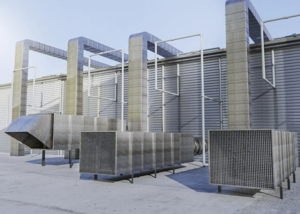Ductería rectangular de lámina galvanizada instalada en azotea