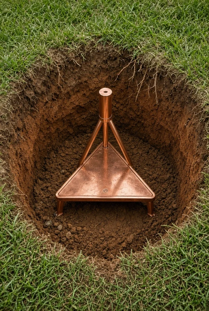 z3ApP Electrodo de tierra de cobre instalado en excavación para medición de resistencia